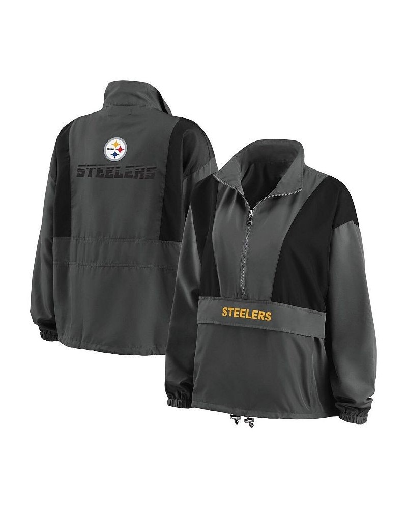 Women's Charcoal Pittsburgh Steelers Popover Packable Half-Zip Jacket Charcoal $45.10 Jackets