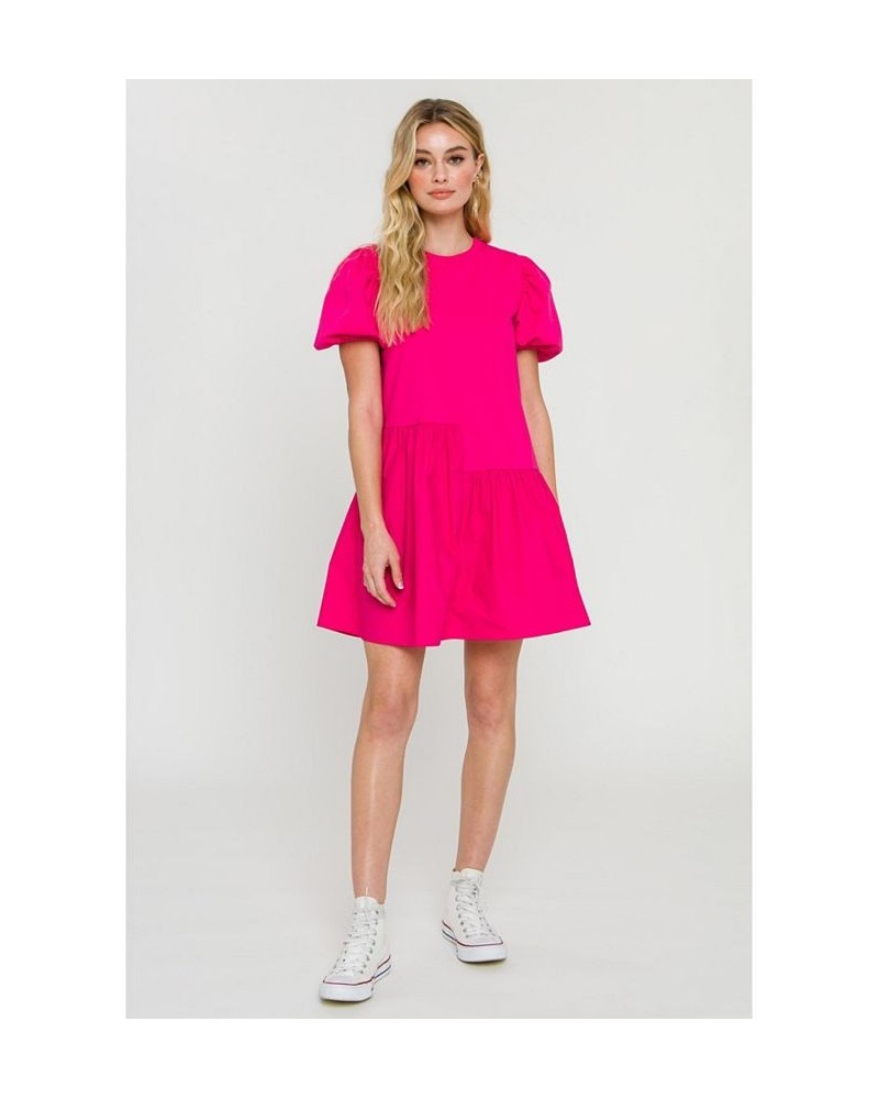 Women's Knit Woven Mixed Dress Fuchsia $37.80 Dresses