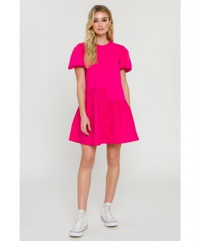 Women's Knit Woven Mixed Dress Fuchsia $37.80 Dresses