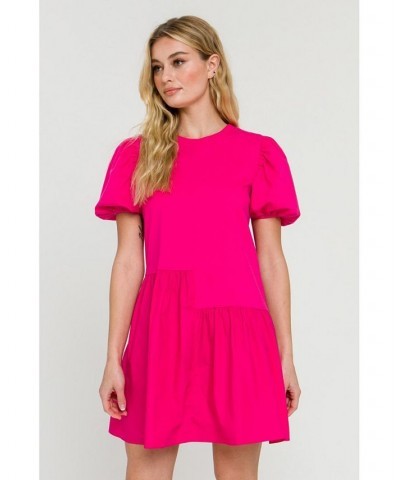 Women's Knit Woven Mixed Dress Fuchsia $37.80 Dresses