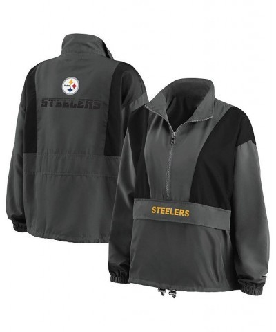 Women's Charcoal Pittsburgh Steelers Popover Packable Half-Zip Jacket Charcoal $45.10 Jackets