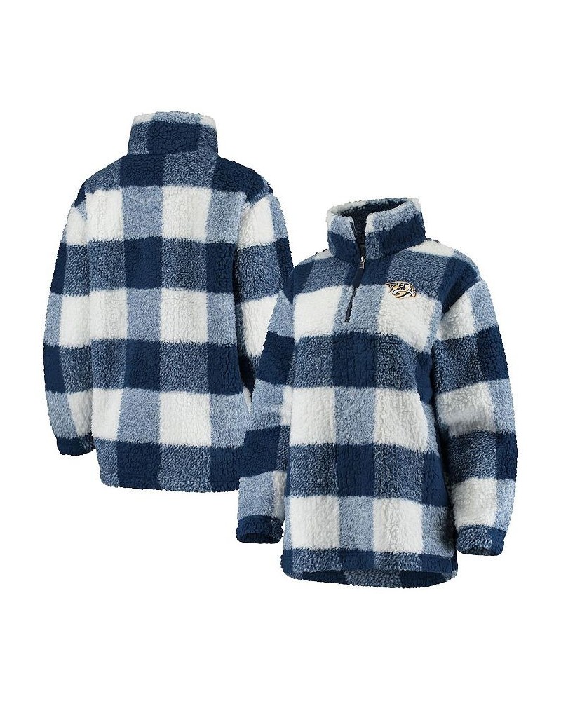 Women's Navy White Nashville Predators Plaid Sherpa Quarter-Zip Jacket Navy, White $44.00 Jackets