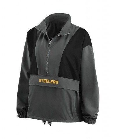 Women's Charcoal Pittsburgh Steelers Popover Packable Half-Zip Jacket Charcoal $45.10 Jackets