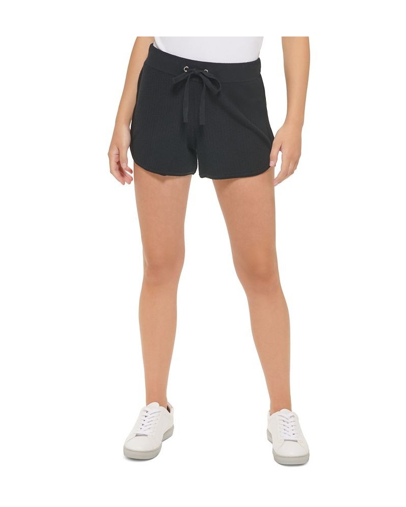 Women's Ribbed-Knit Drawstring Shorts Black $14.47 Shorts