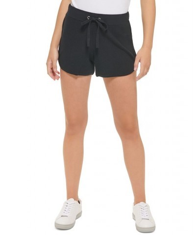 Women's Ribbed-Knit Drawstring Shorts Black $14.47 Shorts