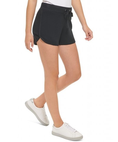 Women's Ribbed-Knit Drawstring Shorts Black $14.47 Shorts