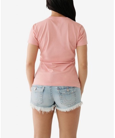 Women's Short Sleeve Arched Logo Crew T-shirt Pink $21.34 Tops