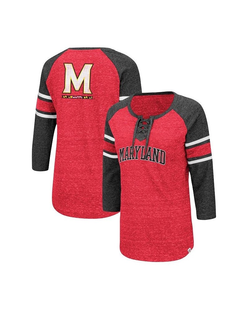 Women's Maryland Terrapins Scienta Pasadena Raglan 3/4 Sleeve Lace-Up T-shirt Red, Heathered Charcoal $24.00 Tops