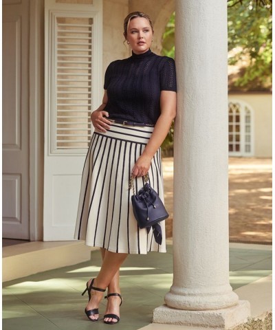 Plus Size Knit Midi Skirt Mascarpone Cream/french Navy $70.30 Skirts