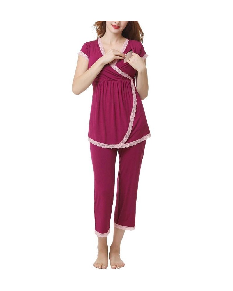 Kimi & Kai Cindy Maternity Nursing Pajama Set Purple $28.40 Sleepwear