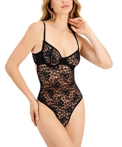 Sheer Lace Cup Lingerie Bodysuit Black $25.50 Tops