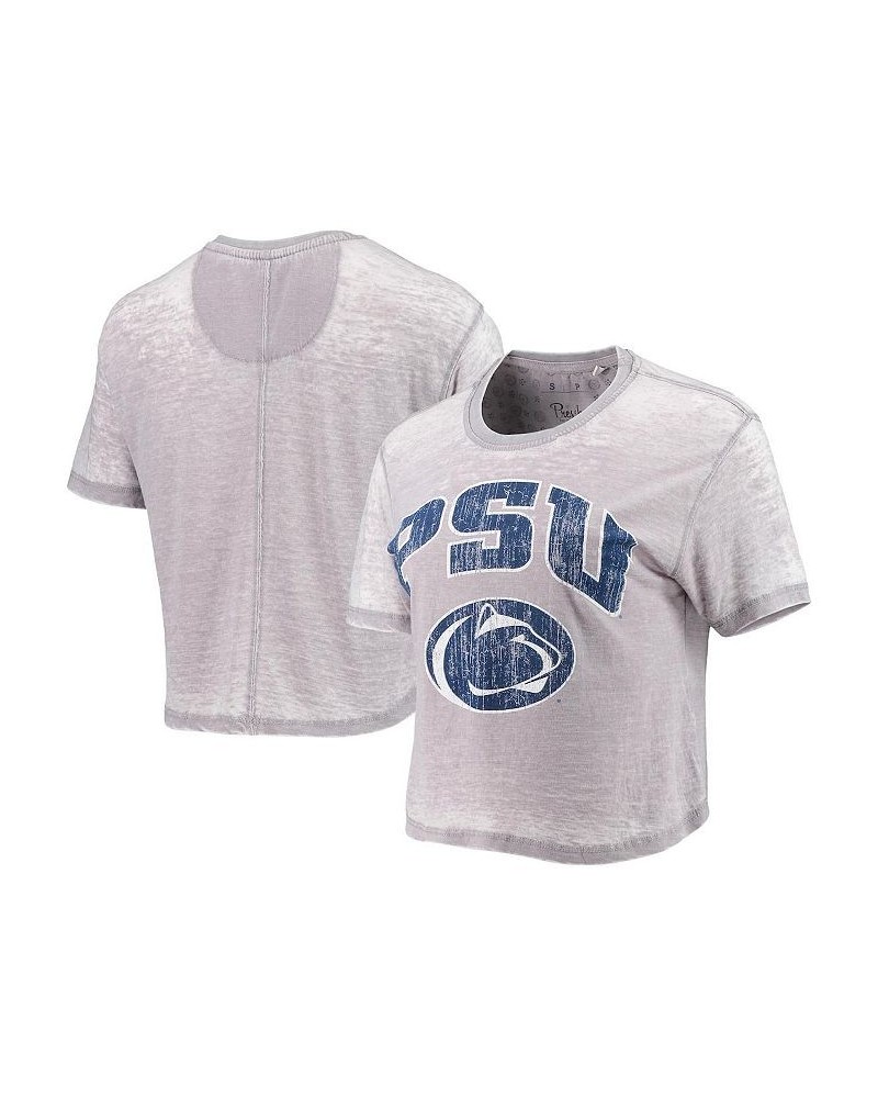 Women's Heathered Gray Penn State Nittany Lions Edith Vintage-Like Burnout Crop T-shirt Heathered Gray $19.80 Tops