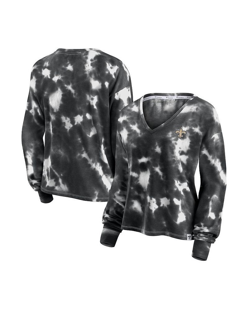 Women's White and Black New Orleans Saints Sport Resort Tie-Dye V-Neck Long Sleeve T-shirt White, Black $22.56 Tops