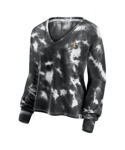 Women's White and Black New Orleans Saints Sport Resort Tie-Dye V-Neck Long Sleeve T-shirt White, Black $22.56 Tops