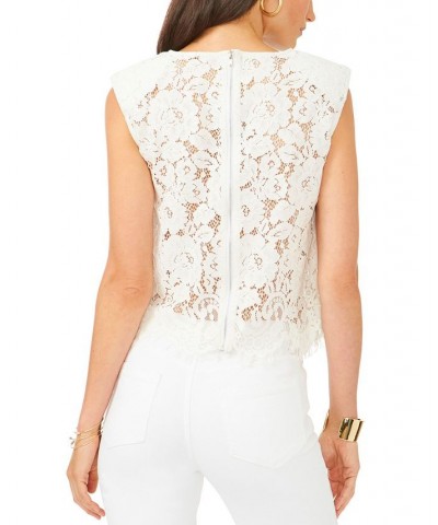 Women's Sleeveless Lace Shoulder Pad Blouse White $21.86 Tops