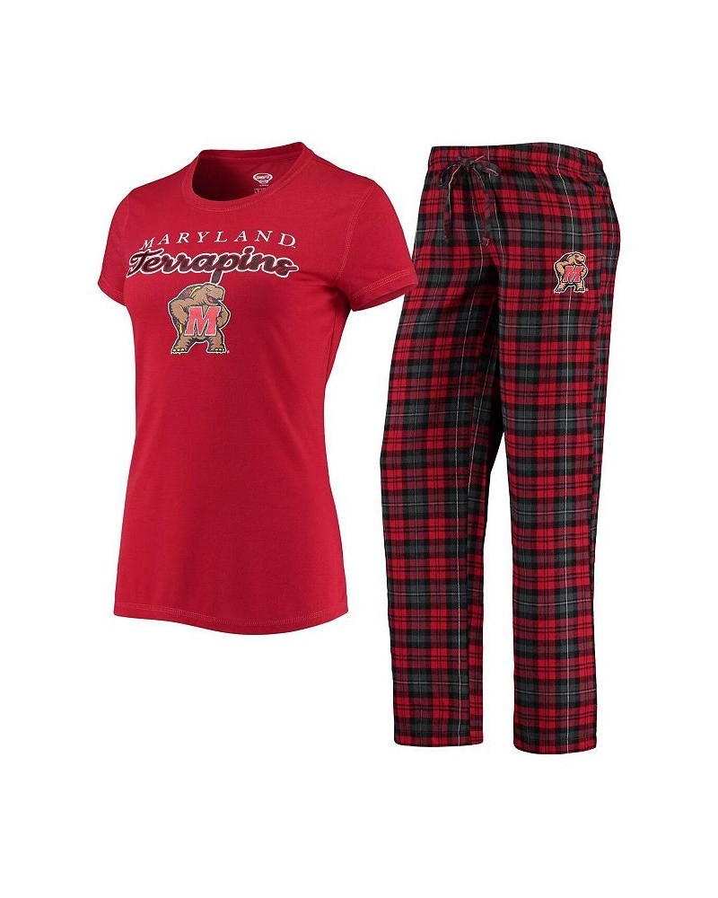 Women's Red Black Maryland Terrapins Lodge T-shirt and Flannel Pants Sleep Set Red, Black $31.19 Pajama