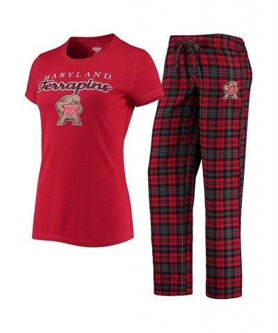 Women's Red Black Maryland Terrapins Lodge T-shirt and Flannel Pants Sleep Set Red, Black $31.19 Pajama