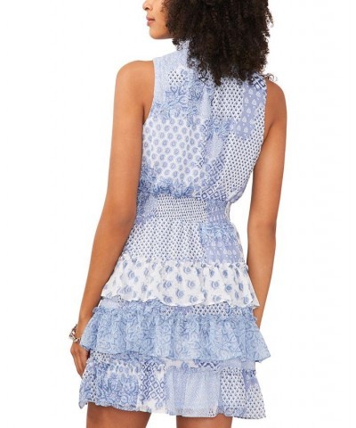 Petite Mock Neck Printed Tiered Sleeveless Fit & Flare Dress Cream/Aqua $43.61 Dresses