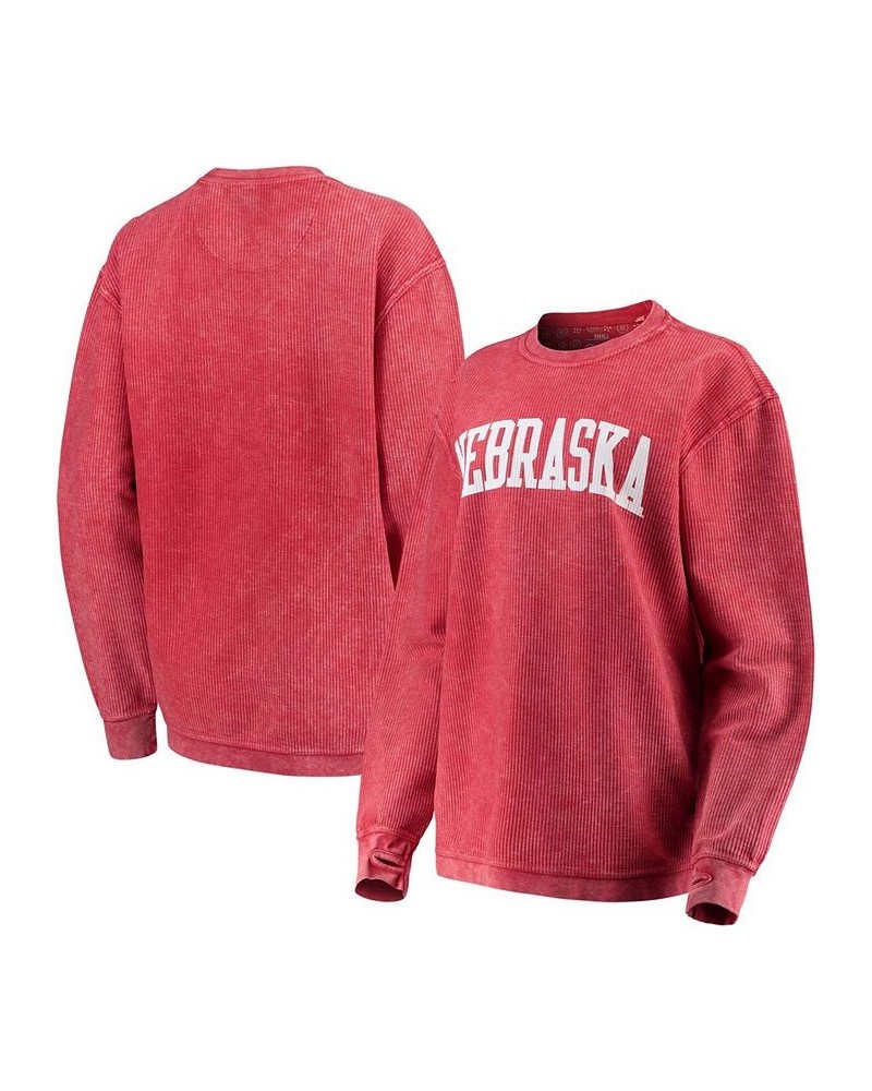 Women's Scarlet Nebraska Huskers Comfy Cord Vintage-Like Wash Basic Arch Pullover Sweatshirt Scarlet $41.59 Sweatshirts