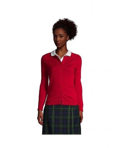 School Uniform Women's Cotton Modal Cardigan Sweater Red $30.57 Sweaters