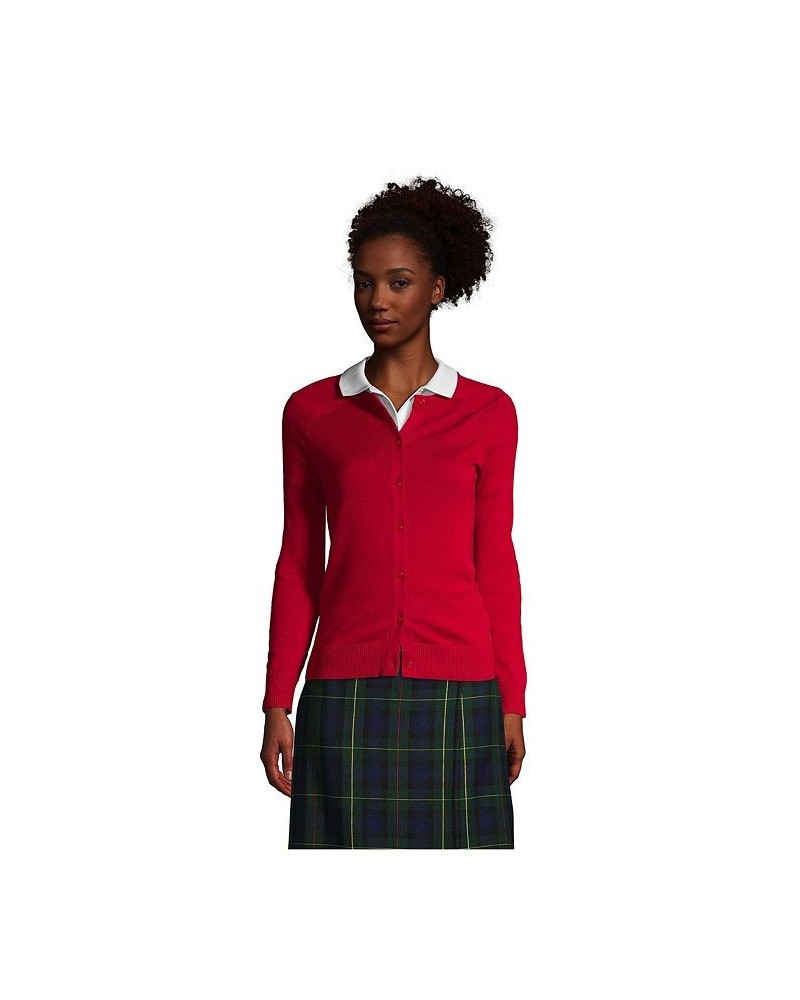 School Uniform Women's Cotton Modal Cardigan Sweater Red $30.57 Sweaters