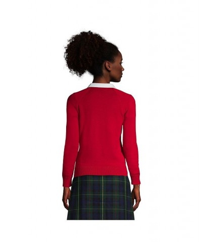 School Uniform Women's Cotton Modal Cardigan Sweater Red $30.57 Sweaters