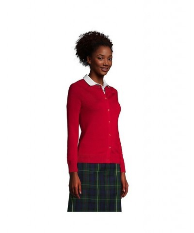 School Uniform Women's Cotton Modal Cardigan Sweater Red $30.57 Sweaters