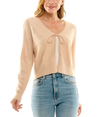 Juniors' Butterfly Pointelle Cardigan Brown $12.04 Sweaters