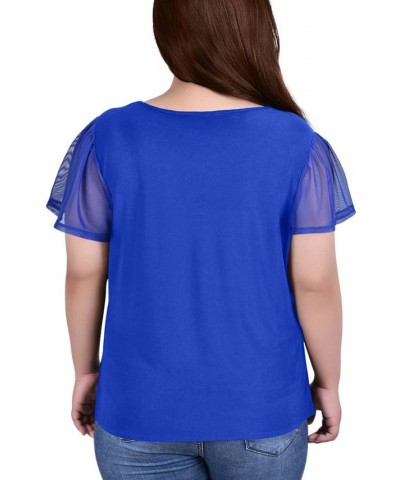 Plus Size Studded Short Flutter Sleeve Top with Mesh Details Surf The Web $12.97 Tops