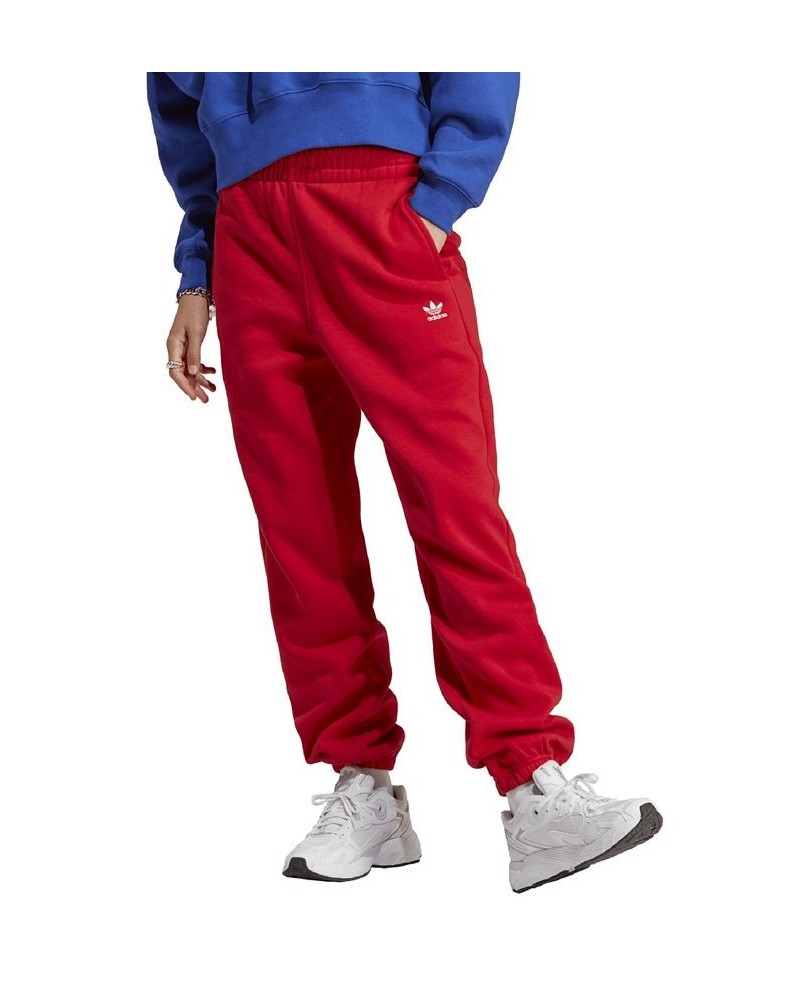 Women's Essentials Fleece High Rise Waist Joggers Red $31.20 Pants