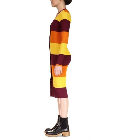 Women's Striped Longline Cardigan Dress Dark Cherry / Pumpkin Stripe $28.92 Dresses