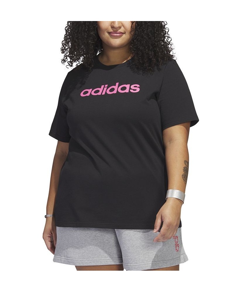 Plus Size Cotton Crewneck Logo-Print Tee Black / Pulse Magenta $13.50 Tops