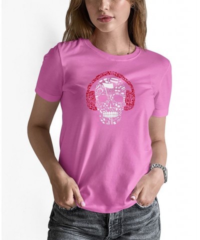 Women's Music Notes Skull Word Art T-shirt Pink $14.35 Tops