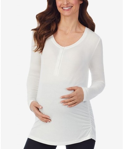 Women's Softwear with Stretch Maternity Long Sleeve Henley Ivory/Cream $14.17 Tops