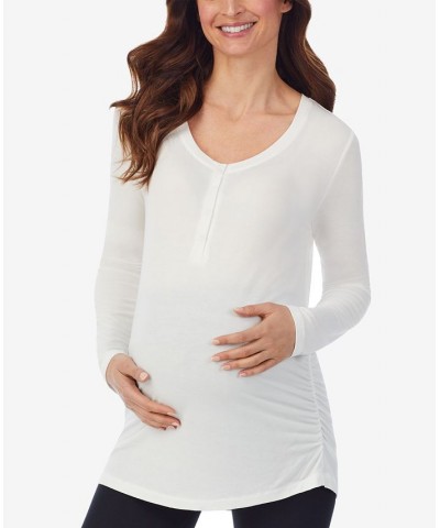 Women's Softwear with Stretch Maternity Long Sleeve Henley Ivory/Cream $14.17 Tops