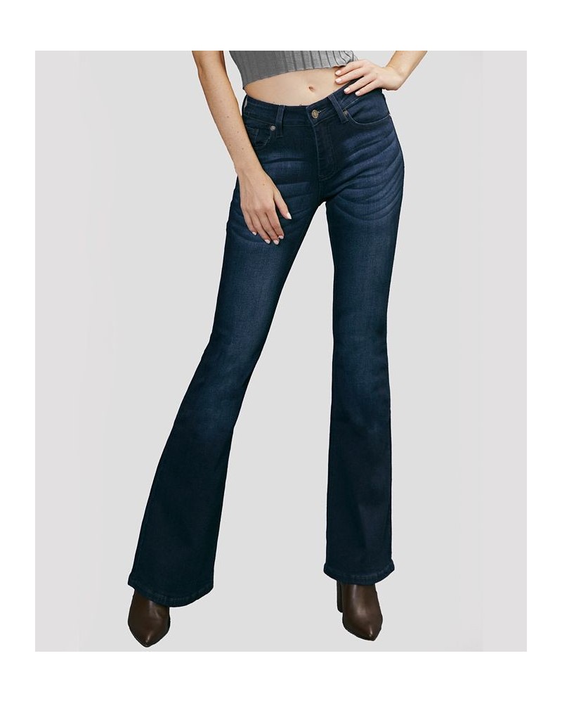 Women's Mid Rise Flare Jeans Dark Blue $37.74 Jeans