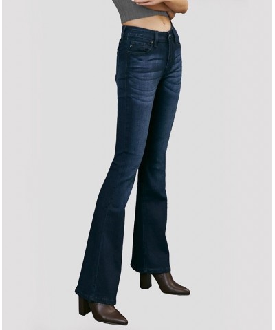 Women's Mid Rise Flare Jeans Dark Blue $37.74 Jeans