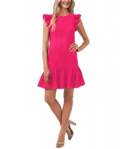 Women's Short Ruffled Flutter-Sleeve Dress Pink $22.91 Dresses