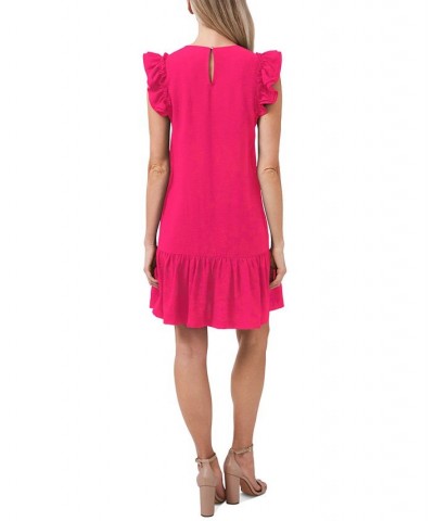 Women's Short Ruffled Flutter-Sleeve Dress Pink $22.91 Dresses