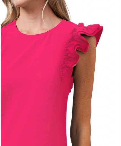 Women's Short Ruffled Flutter-Sleeve Dress Pink $22.91 Dresses