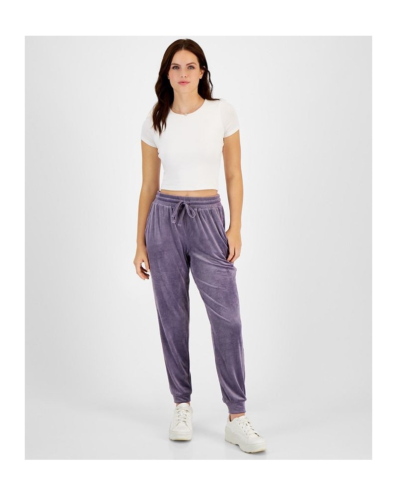 Juniors' Ribbed Velour Joggers Purple $14.40 Pants