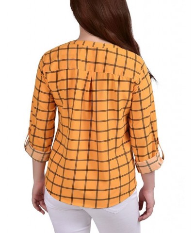 Women's 3/4 Roll Tab Sleeve Mandarin Collar Blouse Golden Glow, Black Roomtile $13.44 Tops