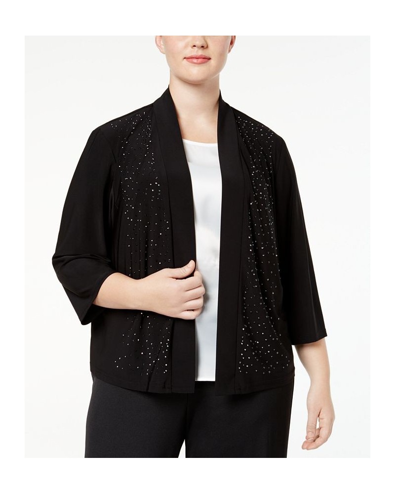 R&M Richards Plus Size Cardigan Beaded Open Front Black $31.74 Sweaters