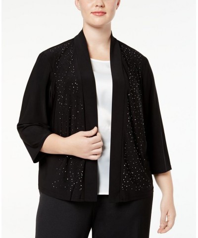 R&M Richards Plus Size Cardigan Beaded Open Front Black $31.74 Sweaters