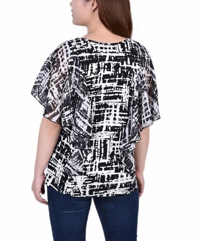 Women's Chiffon Sleeve Poncho Top with Studded Neckline Black Acutelines $15.04 Tops