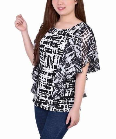 Women's Chiffon Sleeve Poncho Top with Studded Neckline Black Acutelines $15.04 Tops