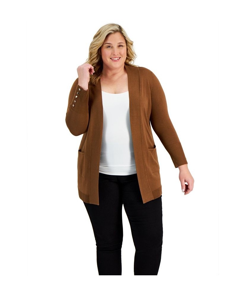 Plus Size Button-Sleeve Flyaway Cardigan Sweater Highland Green $16.98 Sweaters