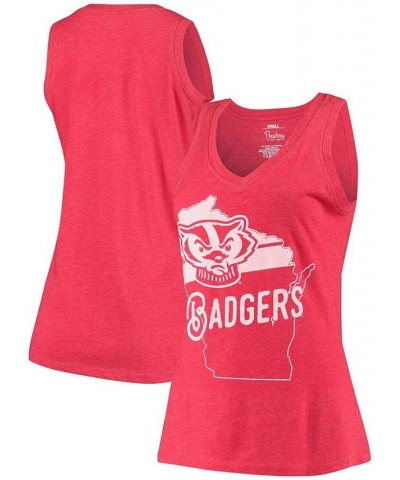 Women's Red Wisconsin Badgers Ferris Melange V-Neck Tank Top Red $21.83 Tops