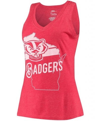 Women's Red Wisconsin Badgers Ferris Melange V-Neck Tank Top Red $21.83 Tops