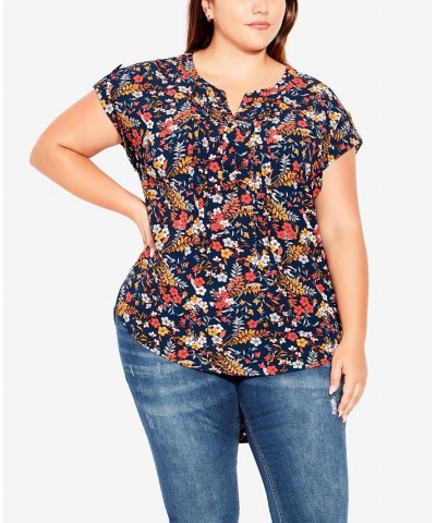 Plus Size Button Pleat Print Top Floral Spring $34.50 Tops